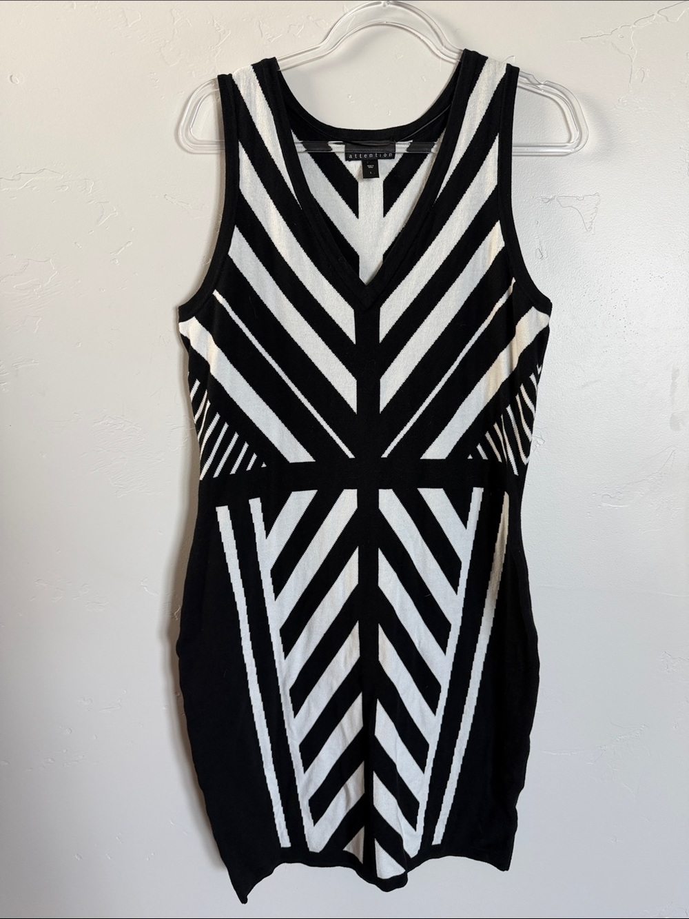 attention Black and White Chevron Knit Mini Dress Cocktail Date Night Dress